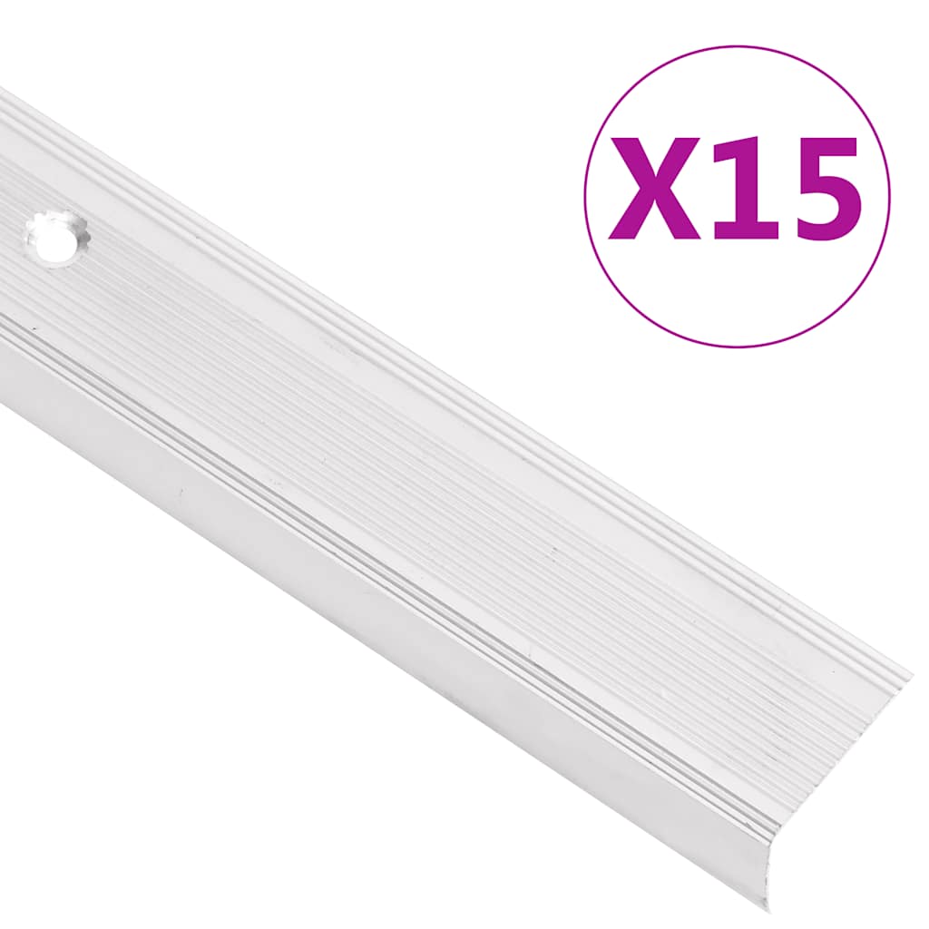 Perfil p/ escada em forma de l 15 pcs alumínio 100 cm prateado