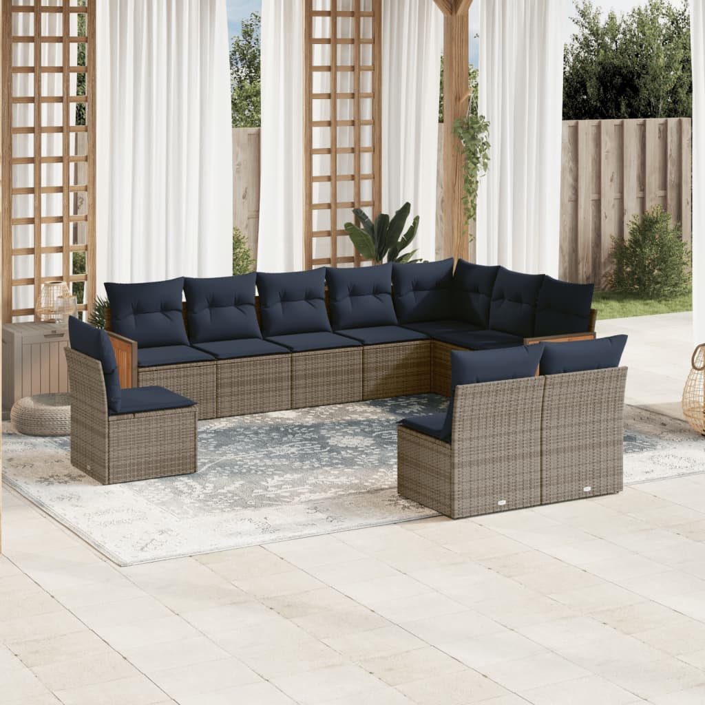Conjunto de sofá de jardim com 10 peças e almofadas em rattan sintético cinza