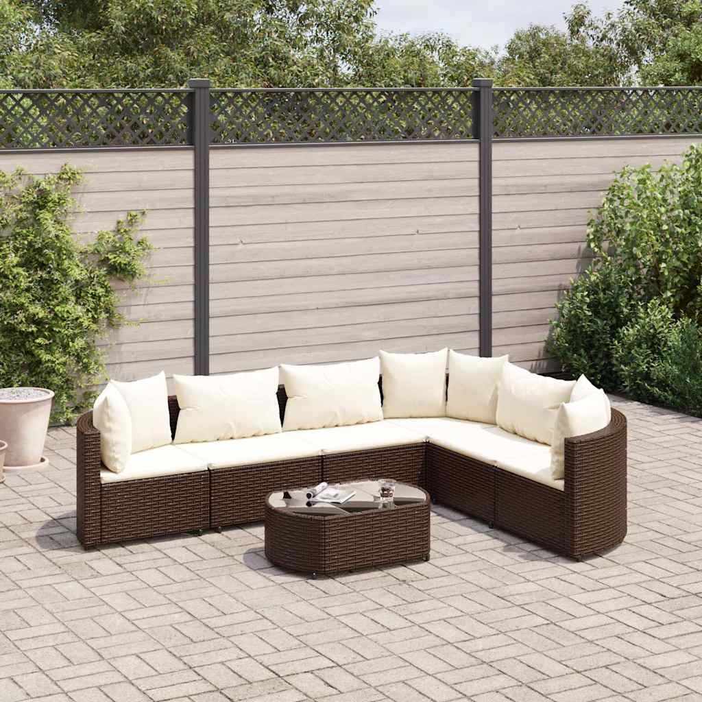 7 Pcs conjunto de sofás jardim c/ almofadões vime PE castanho