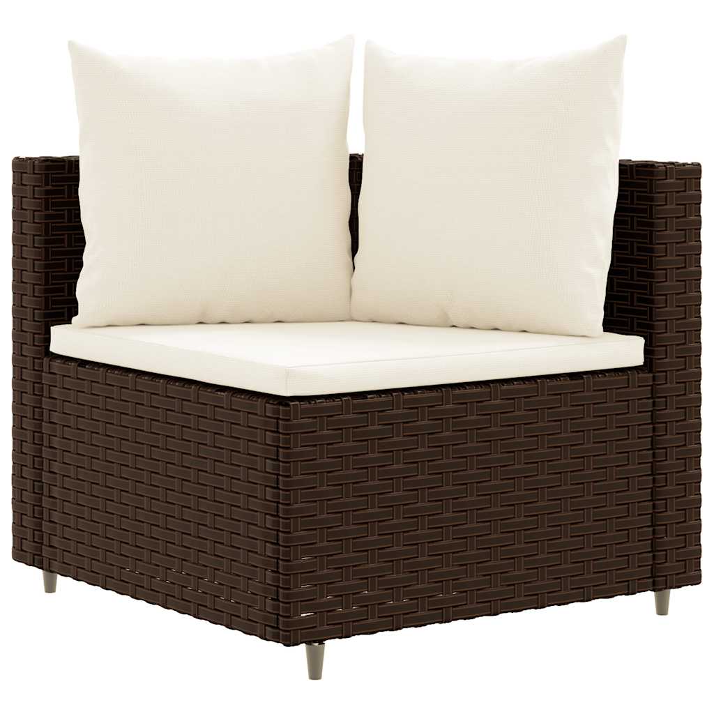 7 Pcs conjunto de sofás jardim c/ almofadões vime PE castanho