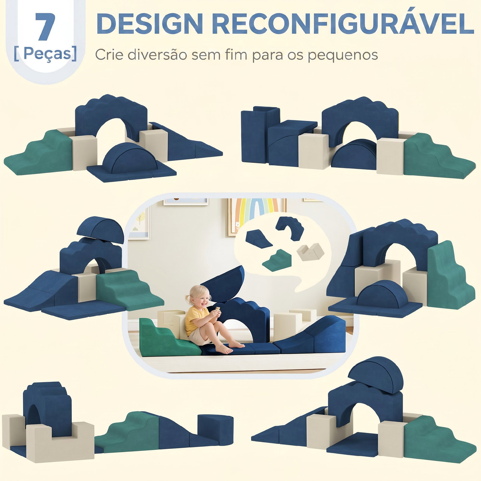 Conjunto de 7 blocos de espuma para crianças com base antiderrapante 0,5-3 anos azul escuro