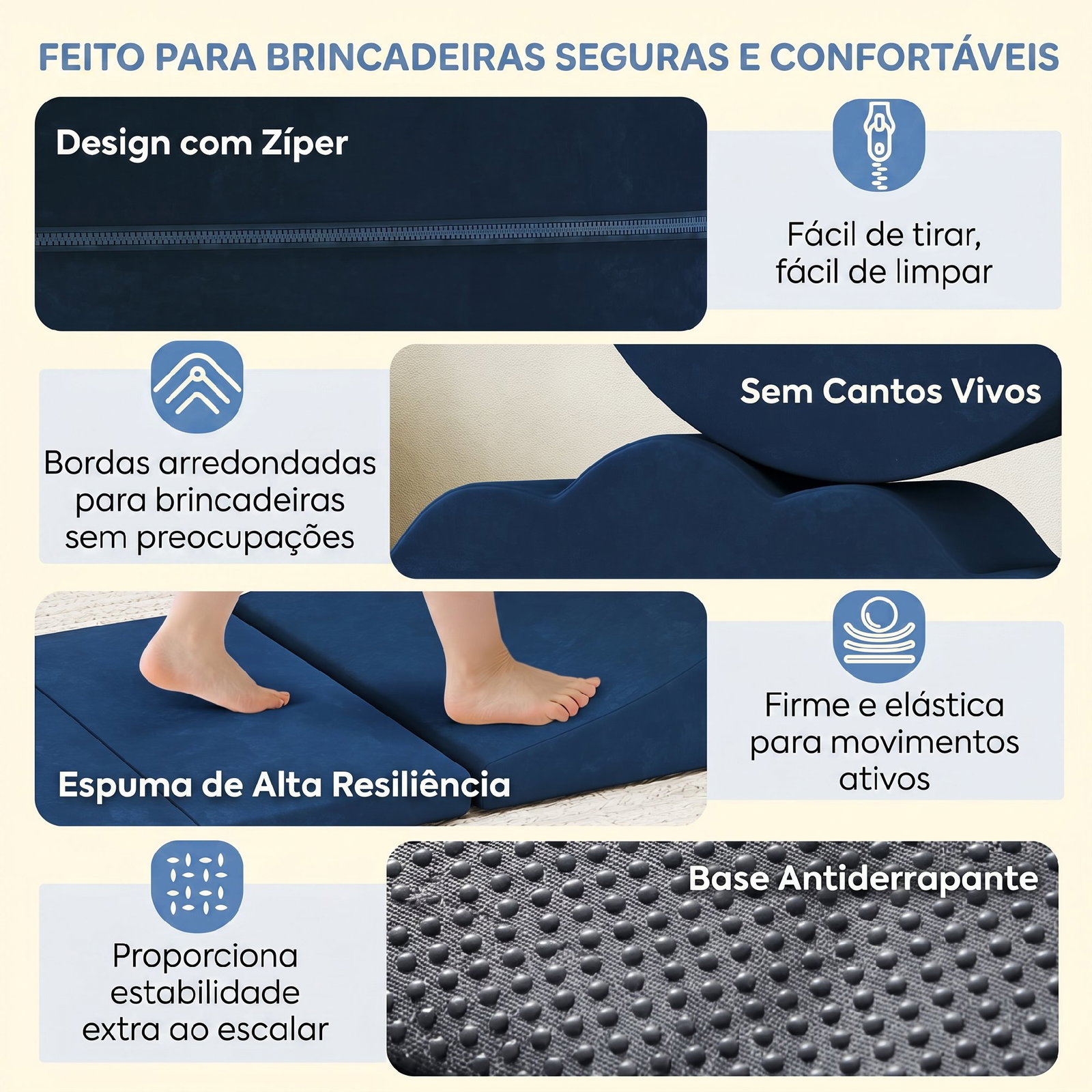 Conjunto de 7 blocos de espuma para crianças com base antiderrapante 0,5-3 anos azul escuro