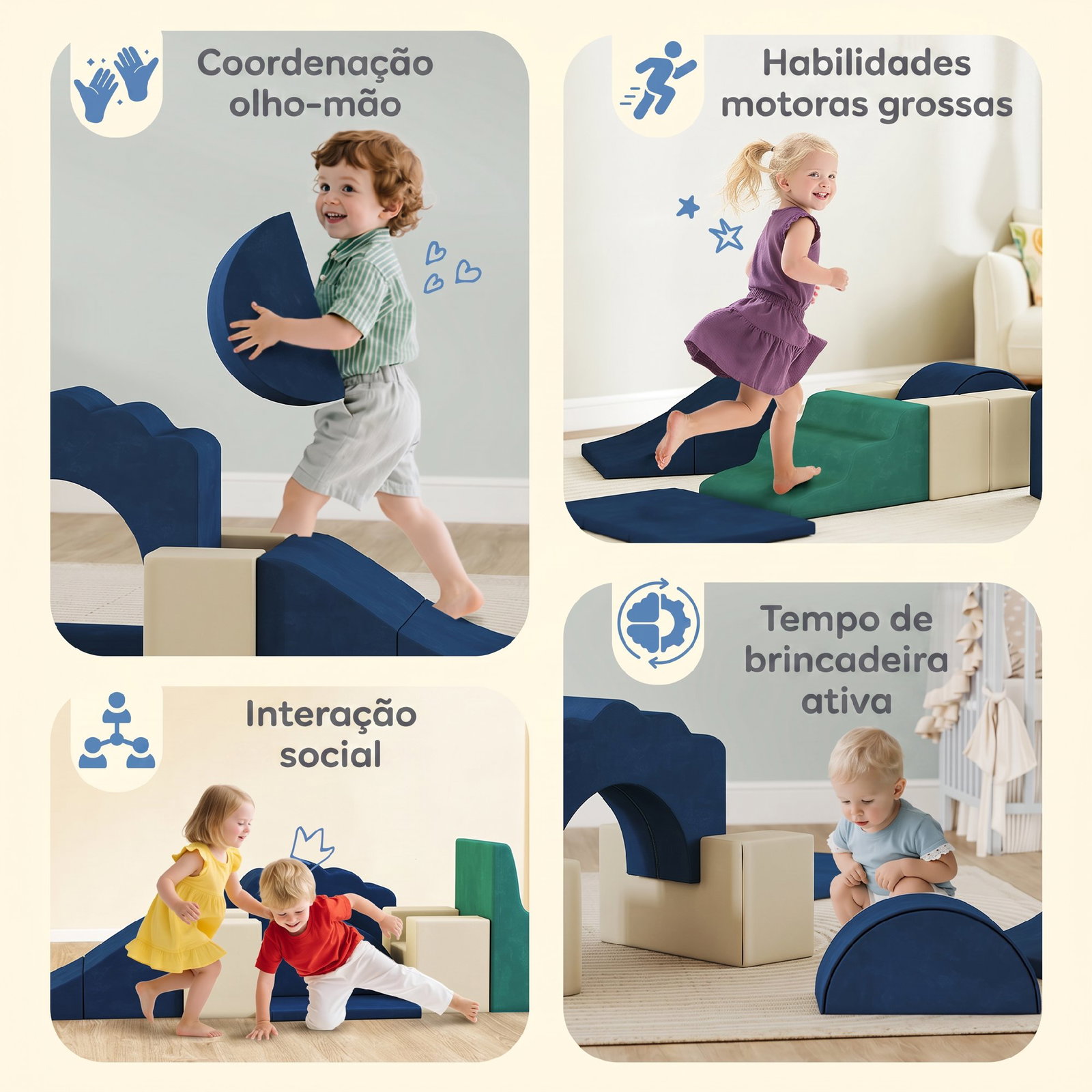 Conjunto de 7 blocos de espuma para crianças com base antiderrapante 0,5-3 anos azul escuro