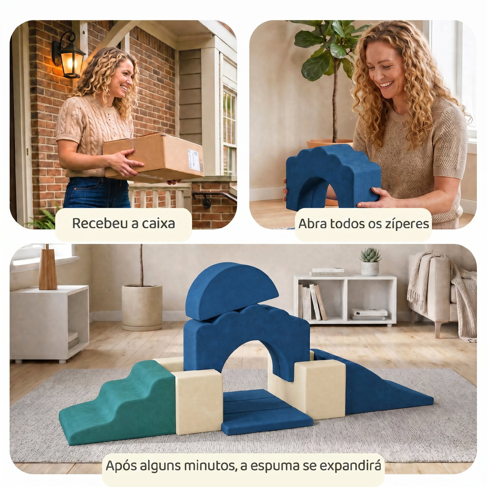 Conjunto de 7 blocos de espuma para crianças com base antiderrapante 0,5-3 anos azul escuro