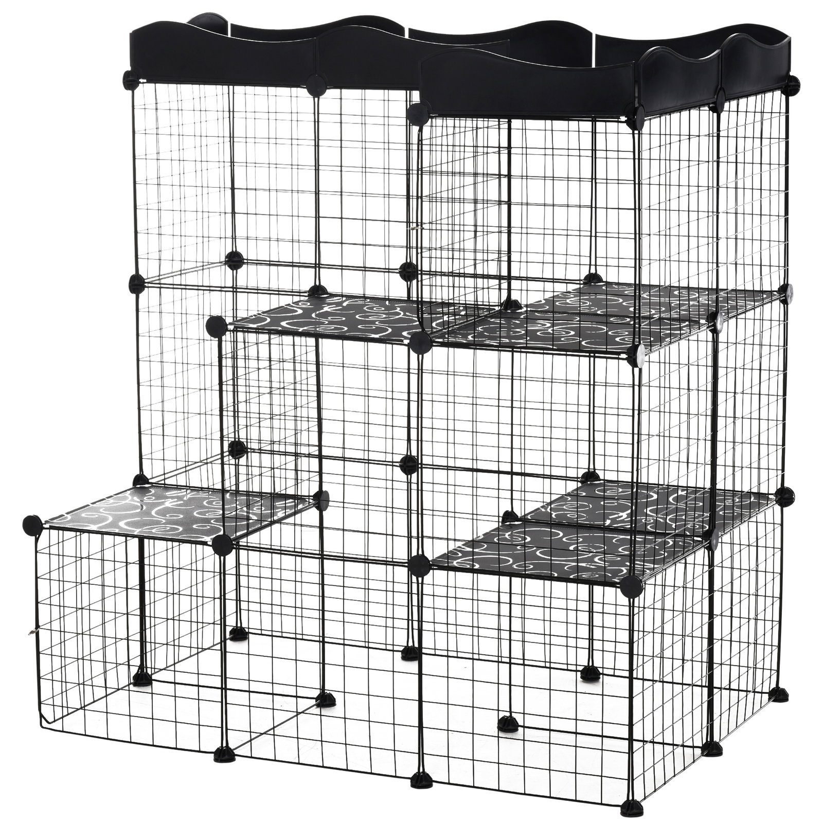 Recinto para pequenos animais com forma personalizável para coelhos porquinho da india 105x70x116 cm preto