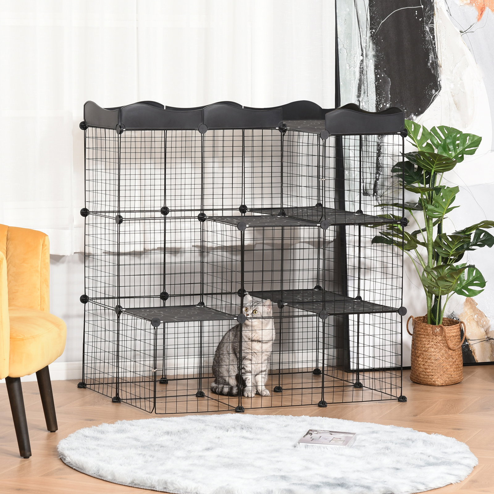 Recinto para pequenos animais com forma personalizável para coelhos porquinho da india 105x70x116 cm preto