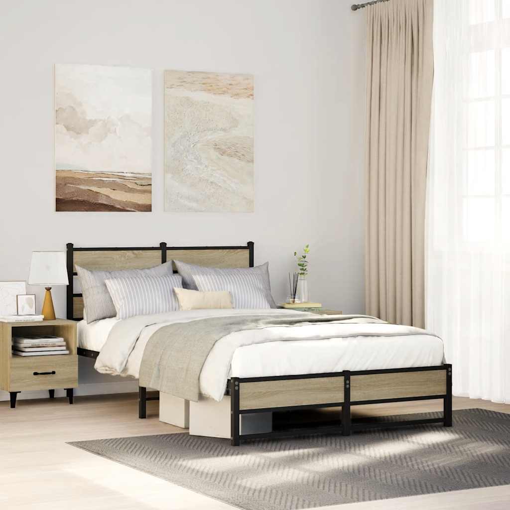 Estrutura de cama sem colchão 120x200 cm metal carvalho sonoma