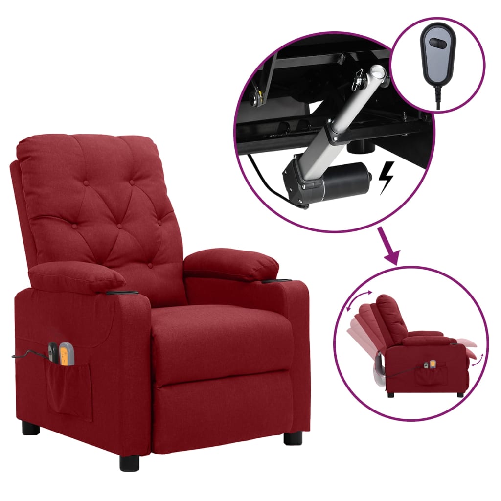 Poltrona de massagens elétrica reclinável tecido vermelho tinto