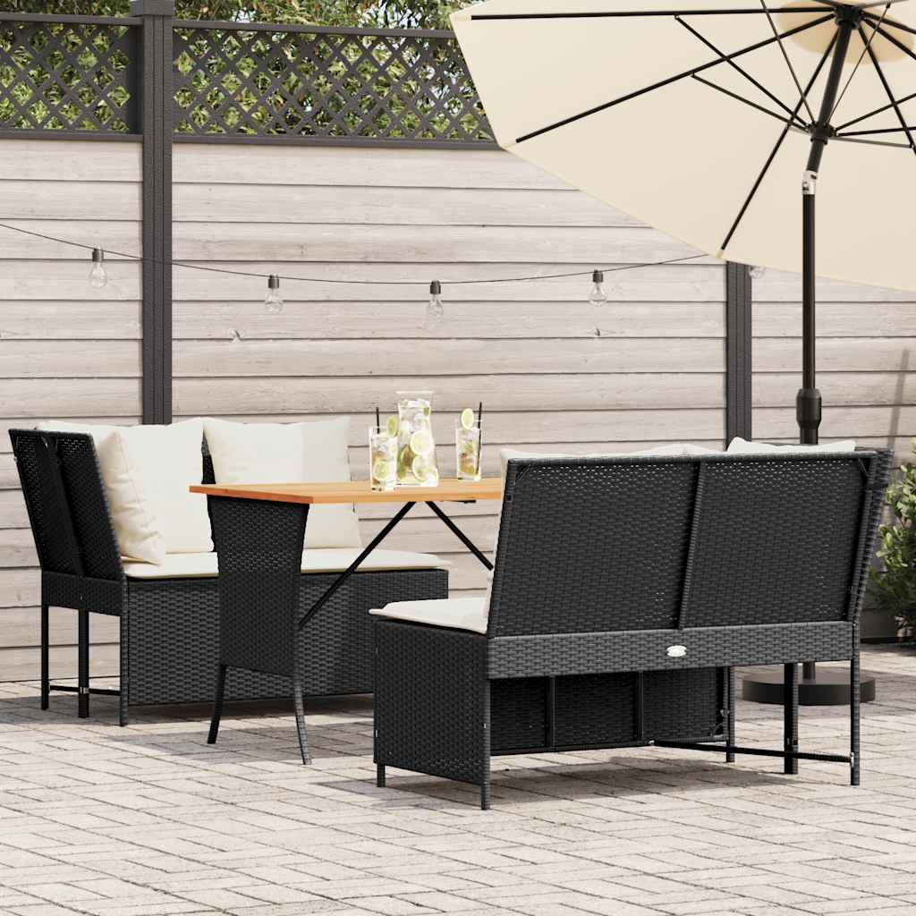 3 Pcs conjunto sofás de jardim com almofadões vime PE preto