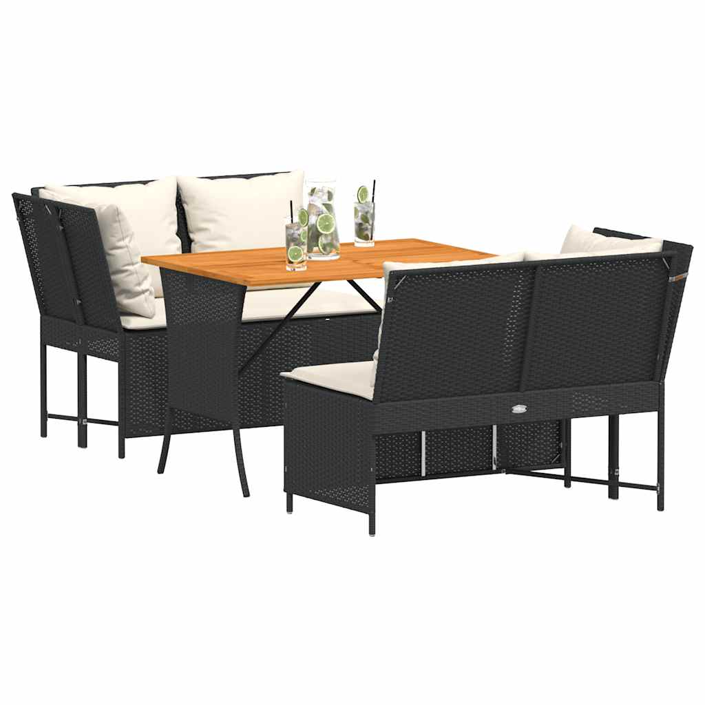 3 Pcs conjunto sofás de jardim com almofadões vime PE preto