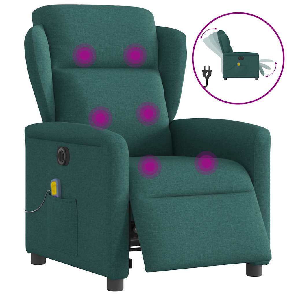 Poltrona reclinável de massagens elétrica tecido verde-escuro