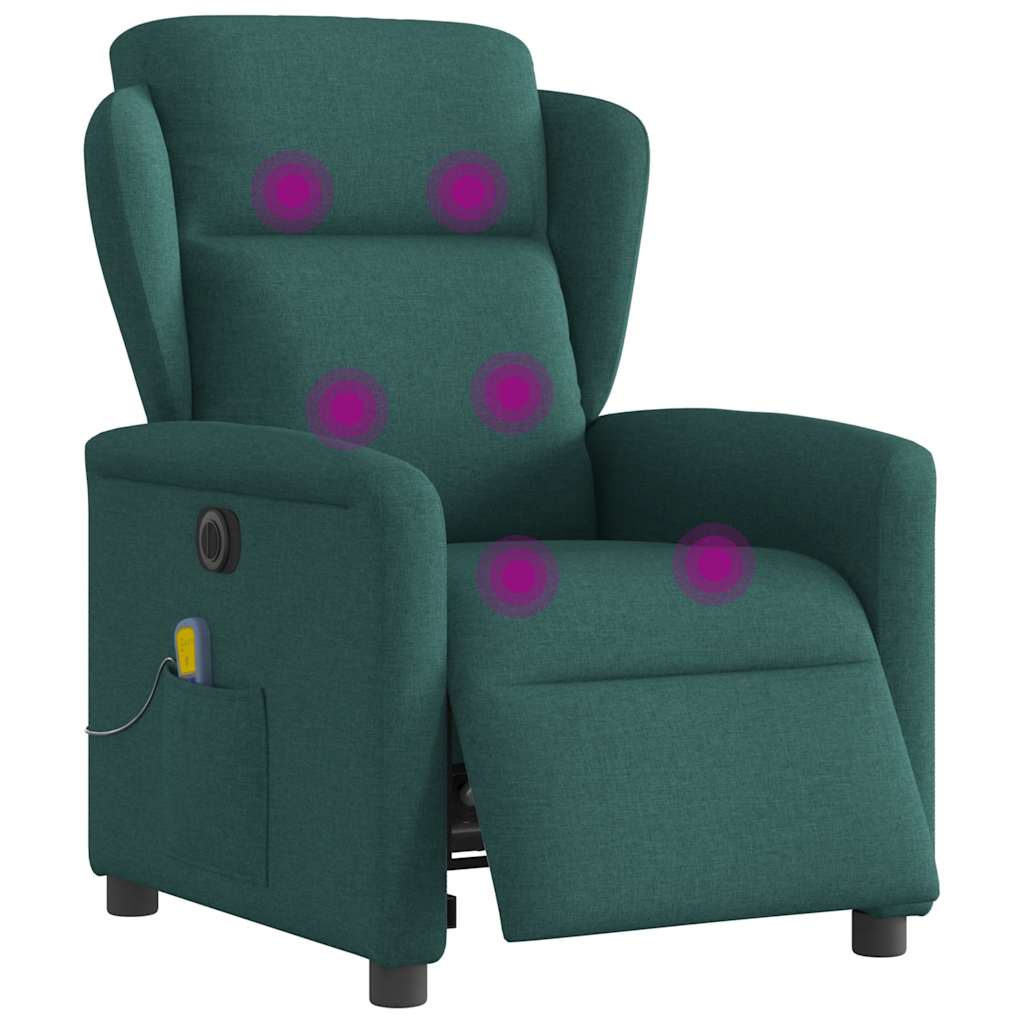 Poltrona reclinável de massagens elétrica tecido verde-escuro