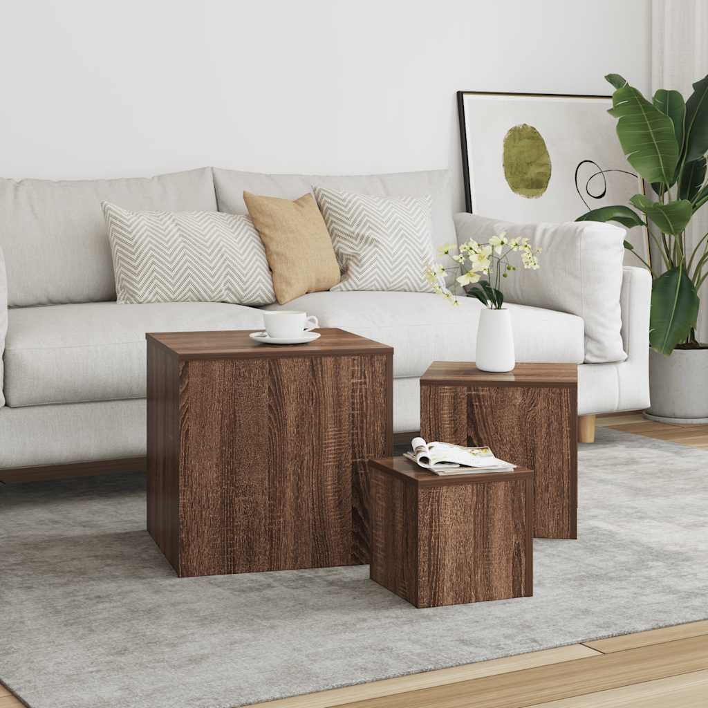 Mesas de apoio 3 pcs derivados de madeira cor carvalho castanho