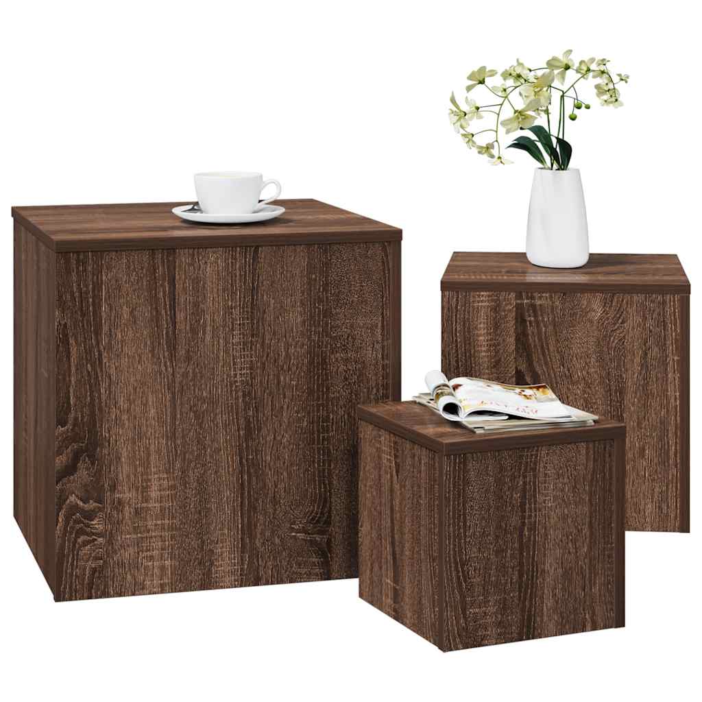Mesas de apoio 3 pcs derivados de madeira cor carvalho castanho
