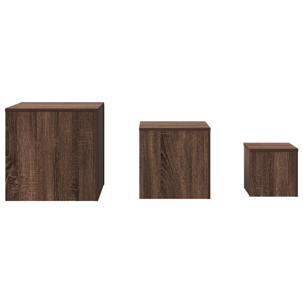 Mesas de apoio 3 pcs derivados de madeira cor carvalho castanho