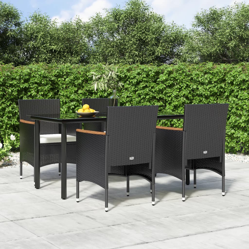 5 Pcs conjunto de jantar p/ jardim c/ almofadões preto