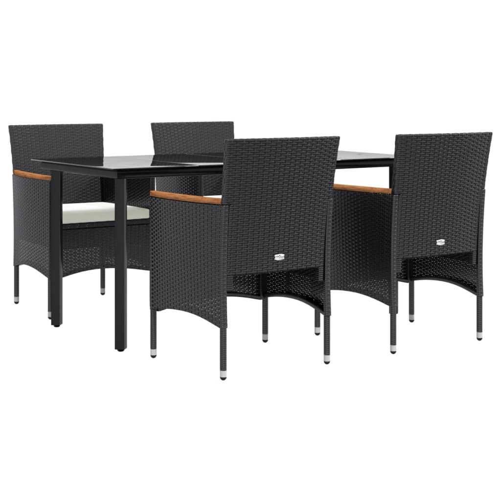 5 Pcs conjunto de jantar p/ jardim c/ almofadões preto