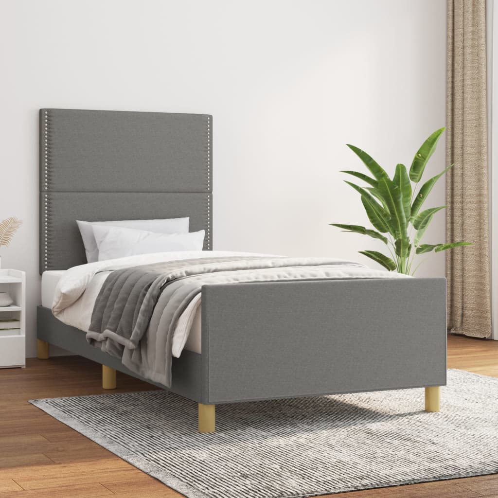 Estrutura de cama sem colchão 100x200 cm tecido cinzento-escuro