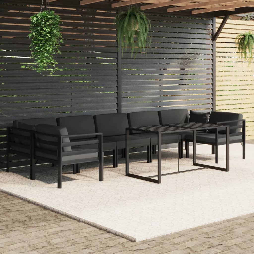 8 Pcs conjunto lounge jardim com almofadões alumínio antracite