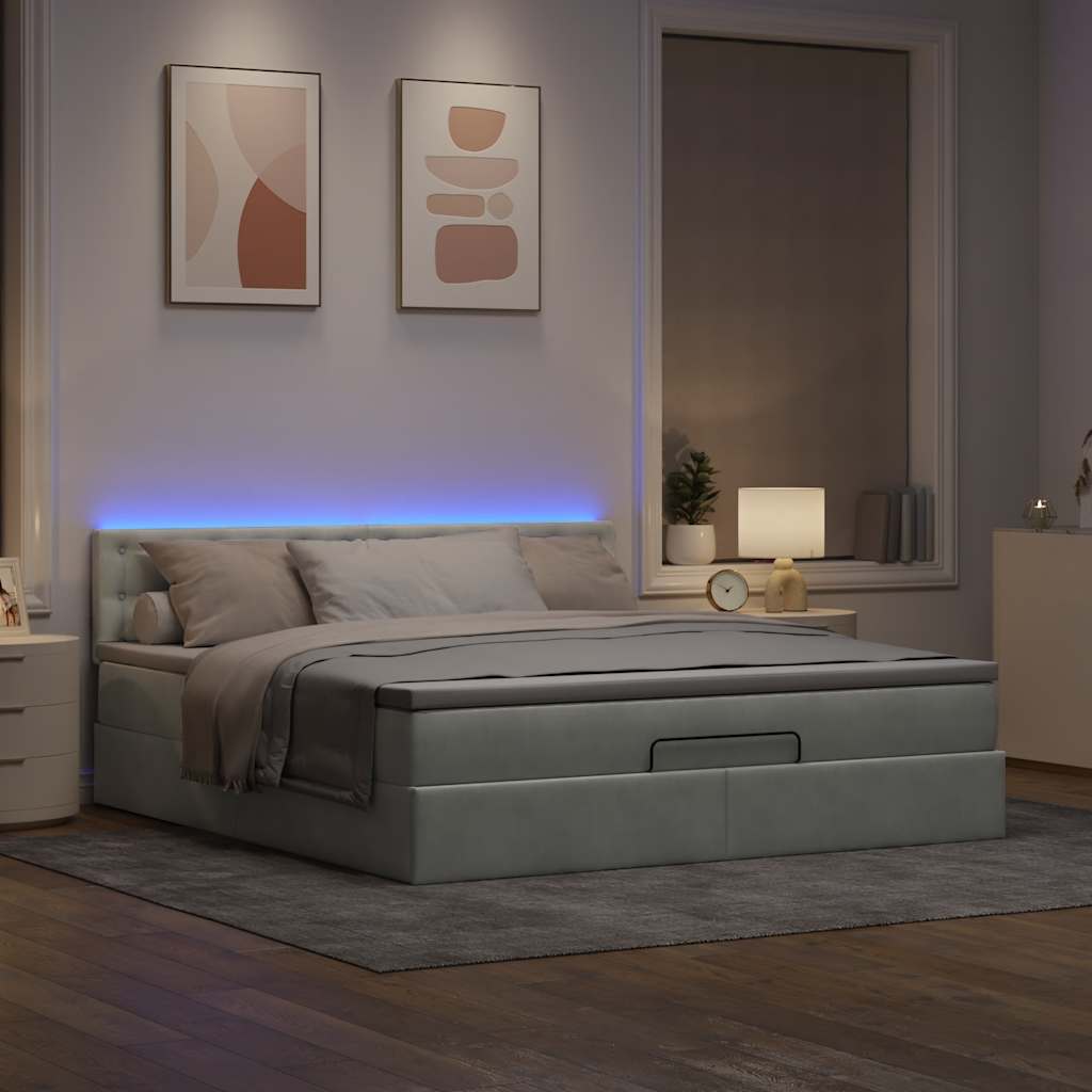 Estrutura de cama otomana com colchão 180x200 cm cinzento claro
