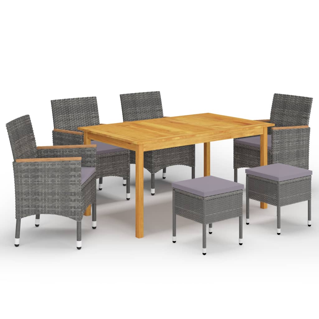 7 Pcs conjunto de jantar para jardim cinzento