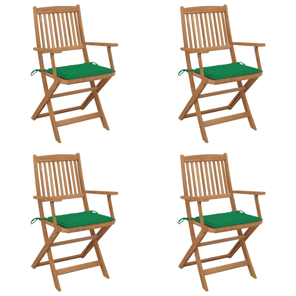 Cadeiras de jardim dobráveis c/ almofadões 4 pcs acácia maciça