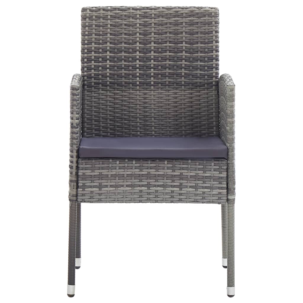 Cadeiras jardim c/ almofadões cinza escuro 2 pcs vime PE cinza