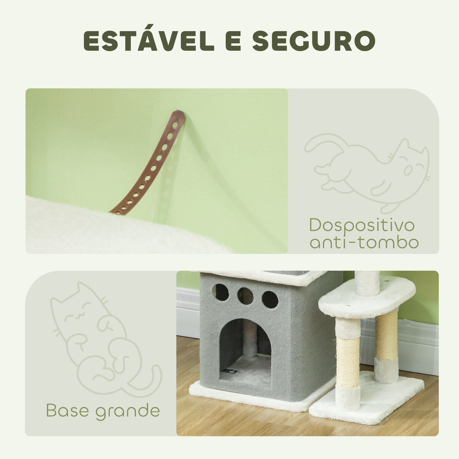 Arranhador para gatos 126 cm com caverna plataformas bolas suspensas e poste de sisal 56x34x126 cm cinza e creme