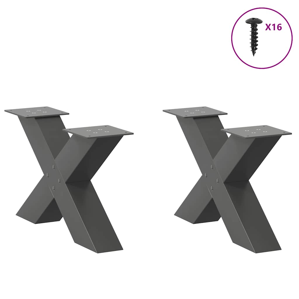 Pés para mesa de centro em formato de x, 2 peças, antracite, 60x(30-31) cm, aço