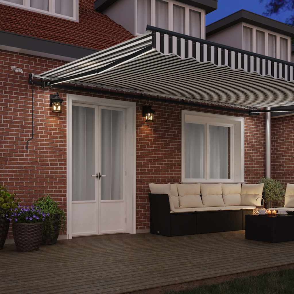 Toldo retrátil automático com leds 500x300 cm antracite/branco