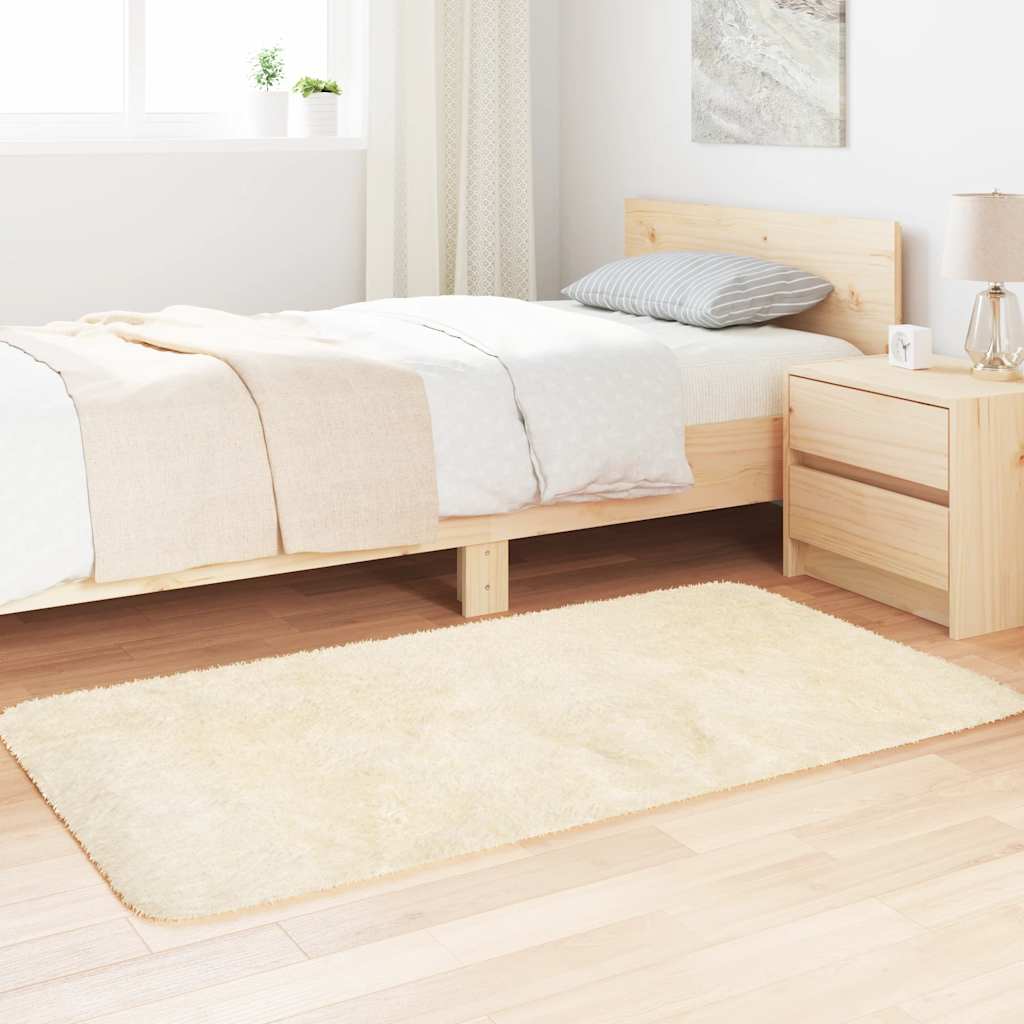 Tapete shaggy de pelo alto navarra 80x150 cm poliéster creme
