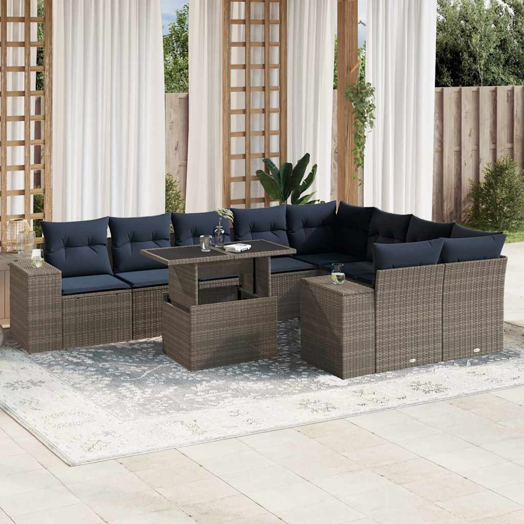 Conjunto de sofá de jardim com 10 peças e almofadas em rattan sintético cinza
