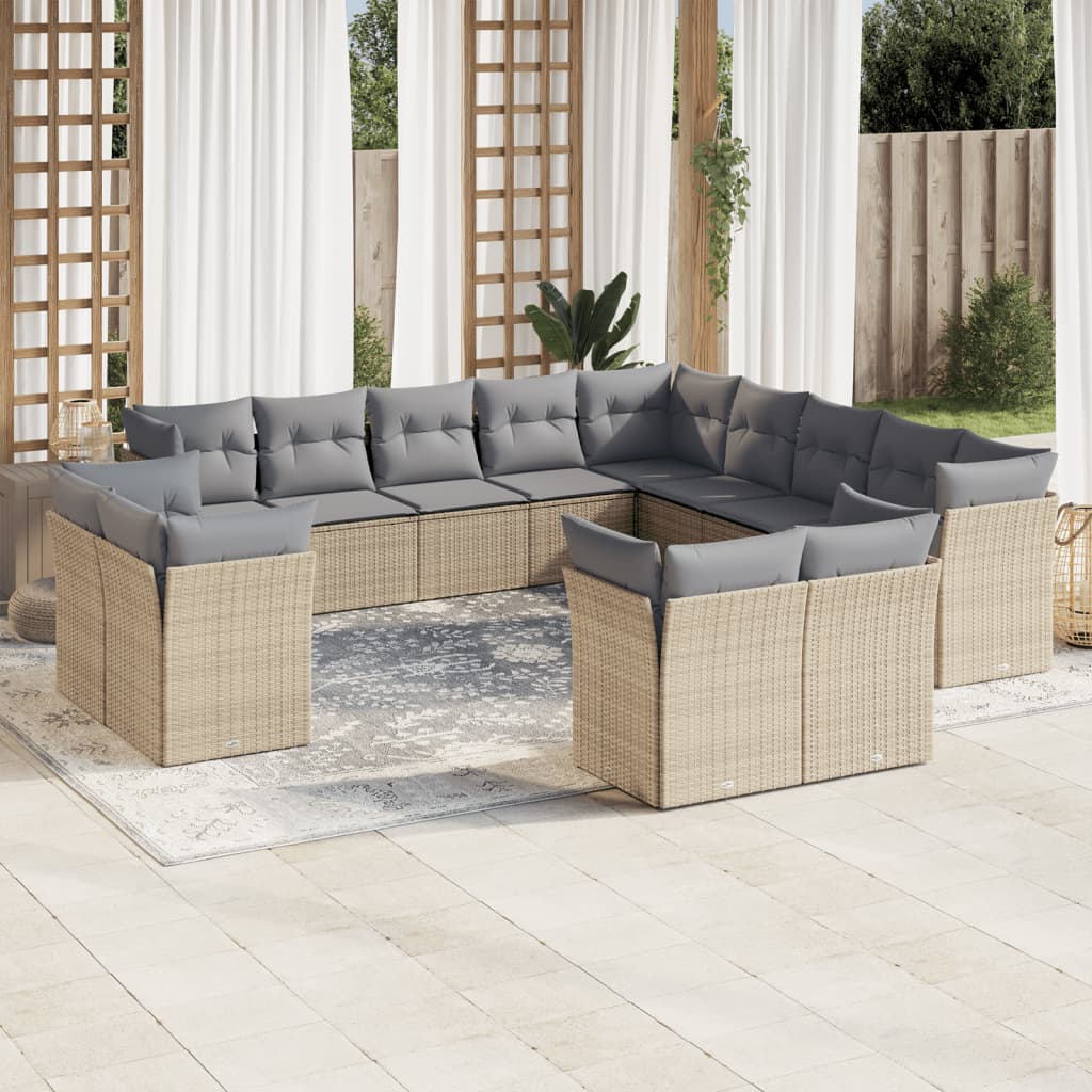 13 Pcs conjunto de sofás p/ jardim com almofadões vime PE bege