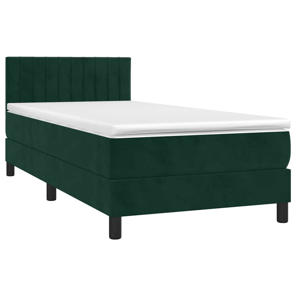 Cama com molas/colchão 90x190 cm veludo verde-escuro