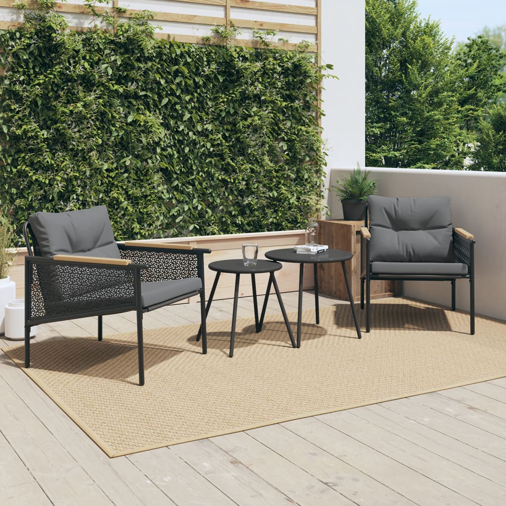 4 Pcs conjunto mobiliário de varanda com almofadões aço preto