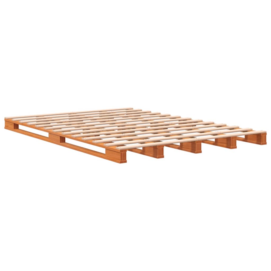 Cama de paletes 140x200 cm madeira pinho maciça castanho cera