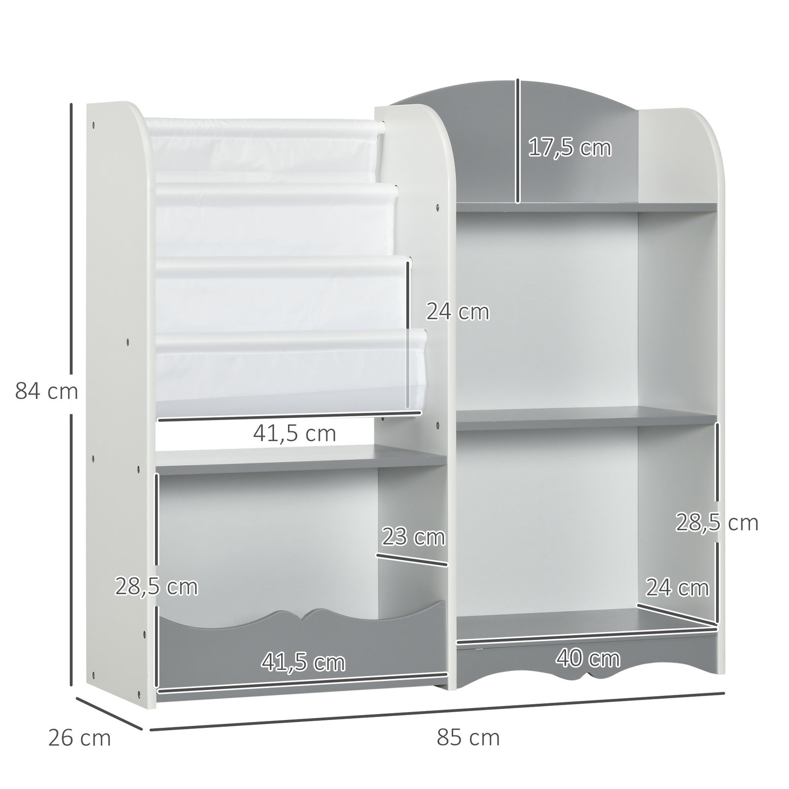 Organizador de brinquedos estante para crianças com prateleiras abertas para dormitório sala de jogos 85x26x84 cm cinza