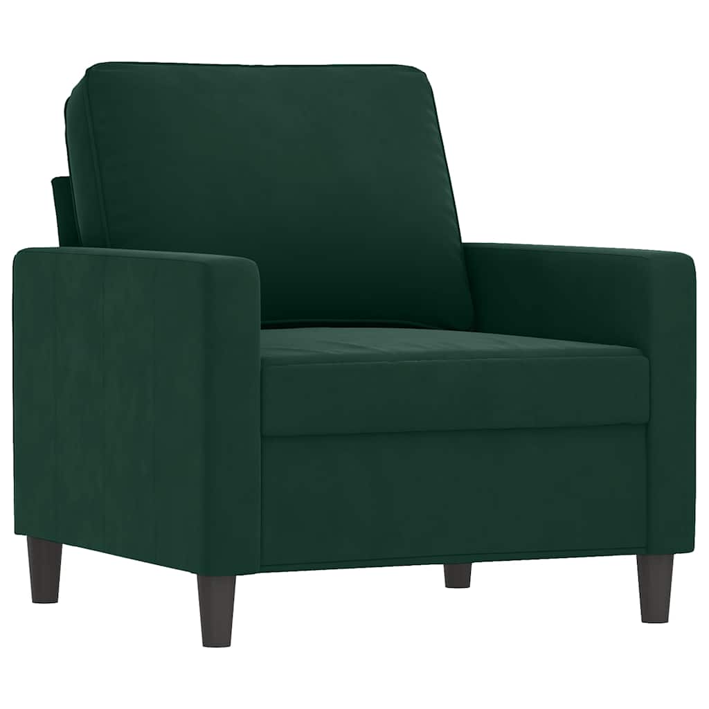 3 Pcs conjunto de sofás com almofadões veludo verde-escuro