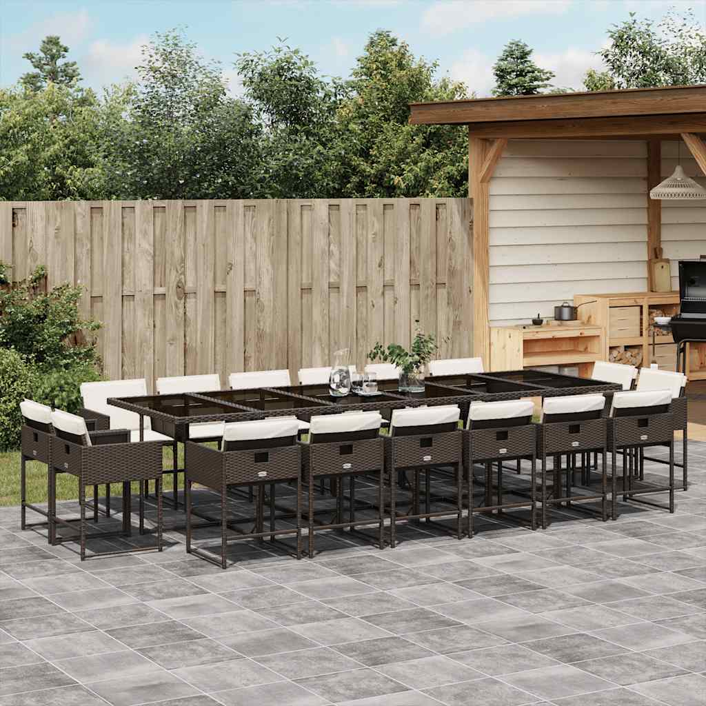 17 Pcs conjunto jantar p/ jardim c/ almofadões vime PE castanho