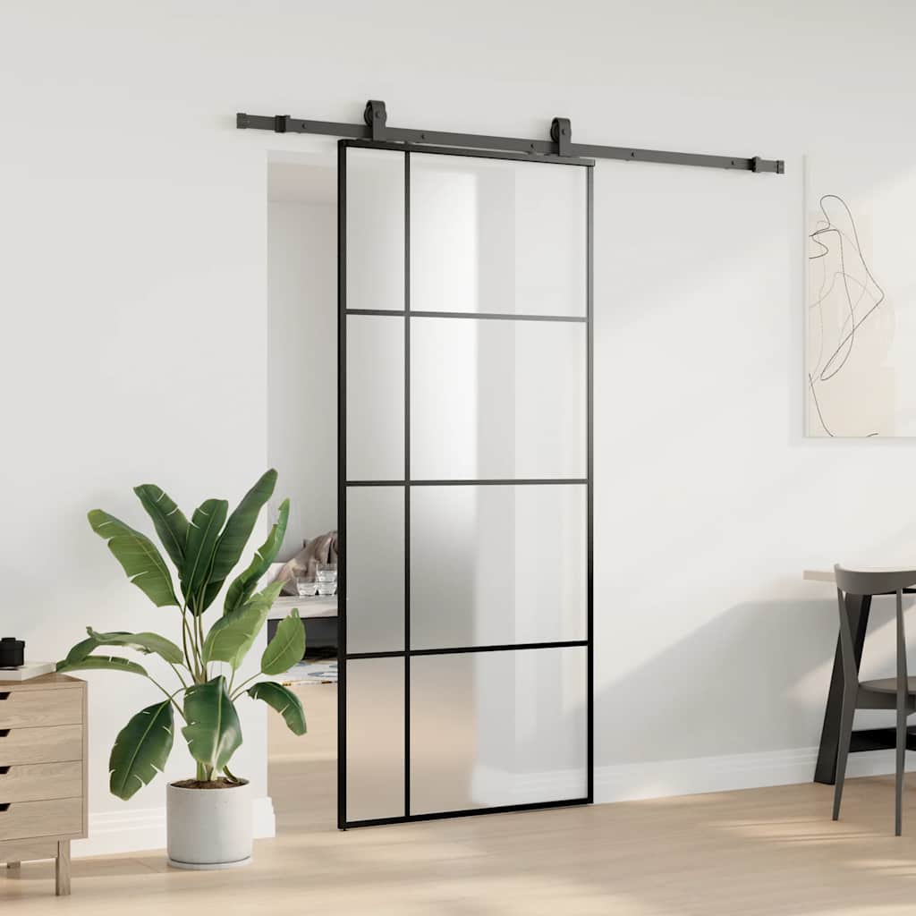 Porta deslizante c/ conj. ferragens 90x205cm vidro esg preto