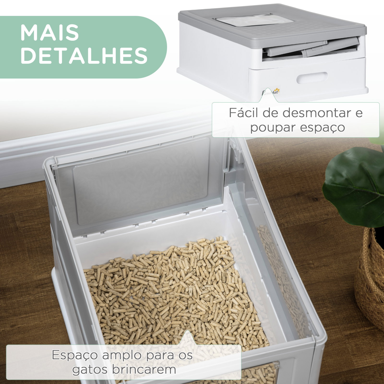 Caixa de areia para gatos dobrável caixa de areia para gatos fechada com bandeja removível e pá 47,5x35,5x36,7cm cinza