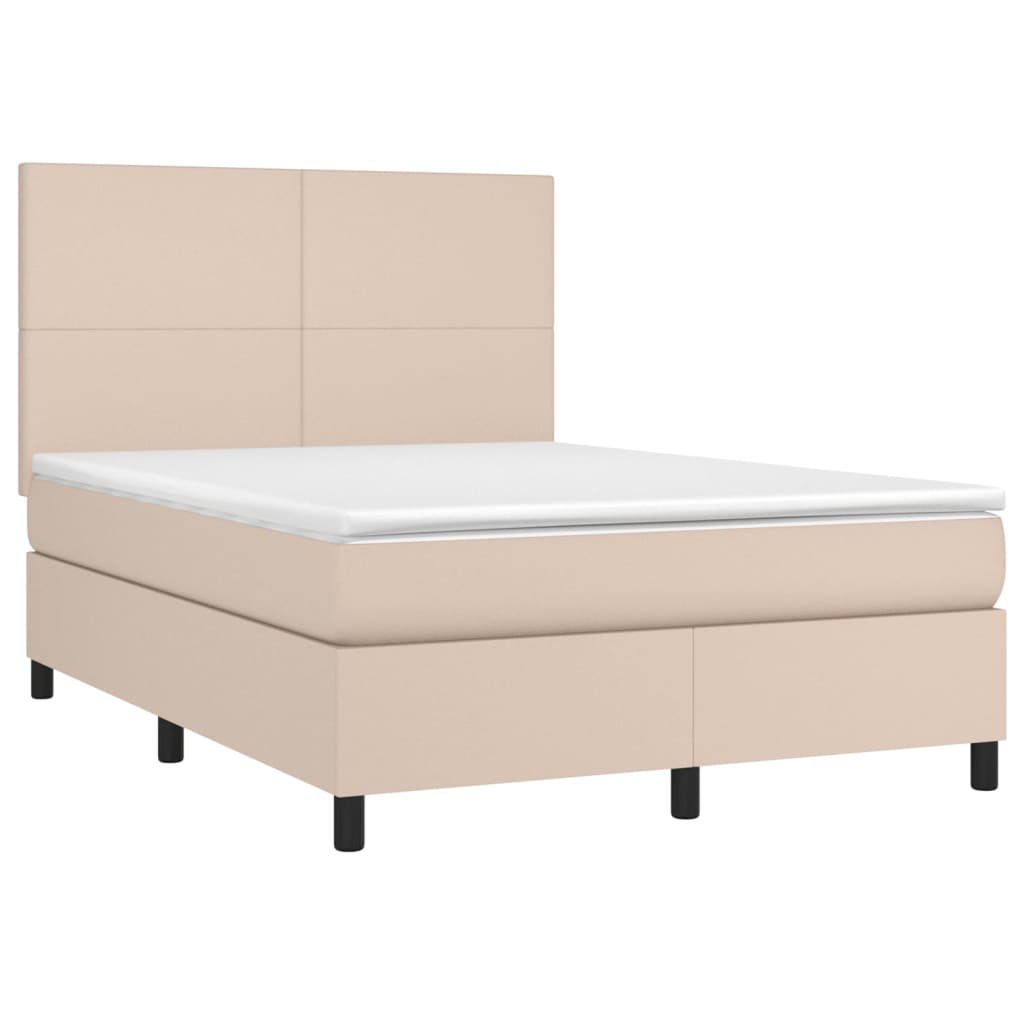 Cama com molas/colchão 140x200 cm couro artificial cappuccino