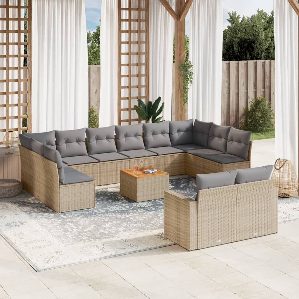 13 Pcs conjunto de sofás p/ jardim com almofadões vime PE bege