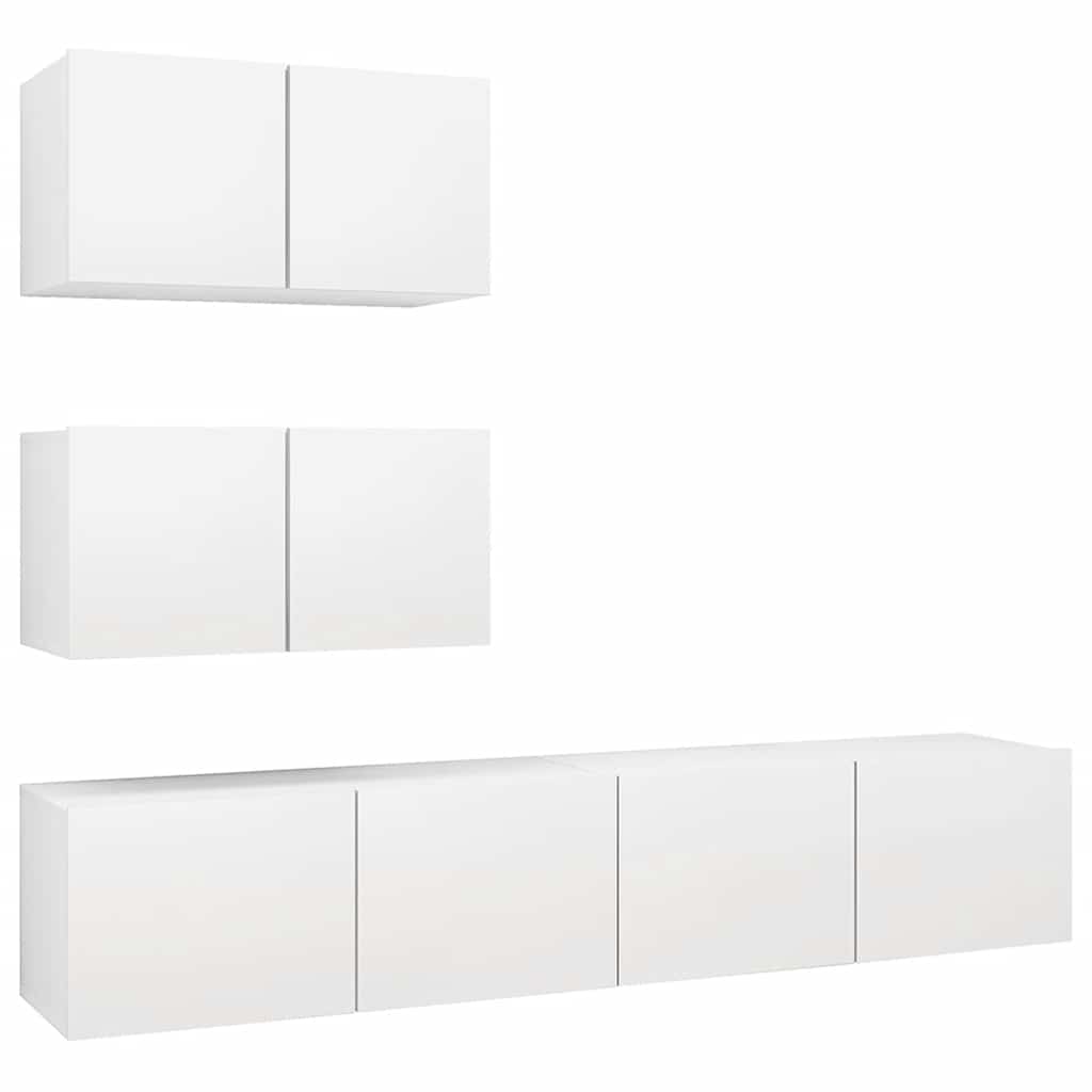4 Pcs conjunto de móveis de TV derivados de madeira branco