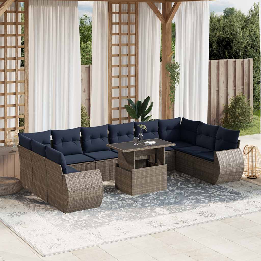 Conjunto de sofá de jardim com 11 peças e almofadas em rattan sintético cinza