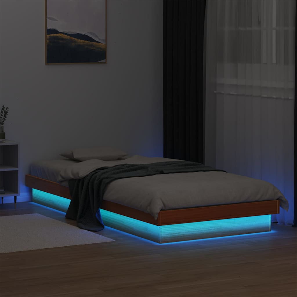 Estrutura de cama c/ leds 90x190 cm pinho maciço castanho mel
