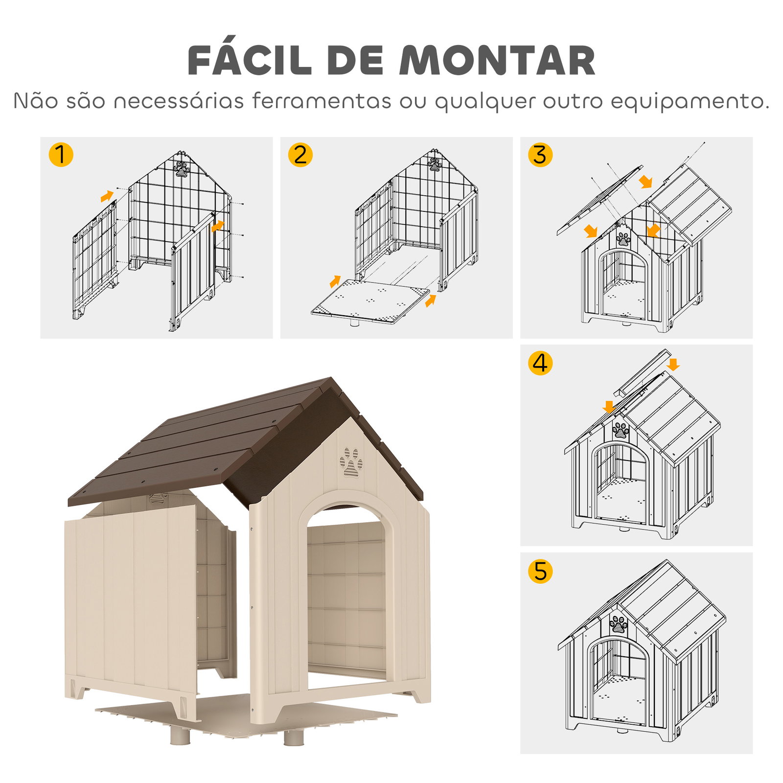 Casota para cães de exterior casa para cães grandes de plástico com 2 janelas base elevada estacas bege