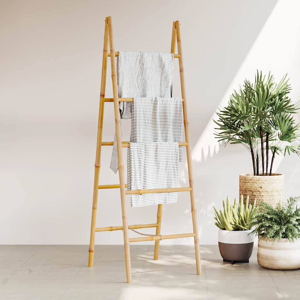 Escada toalheiro dupla com 5 degraus, bambu, 50x160 cm