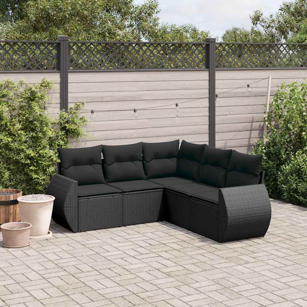 5 Pcs conjunto sofás de jardim com almofadões vime PE preto