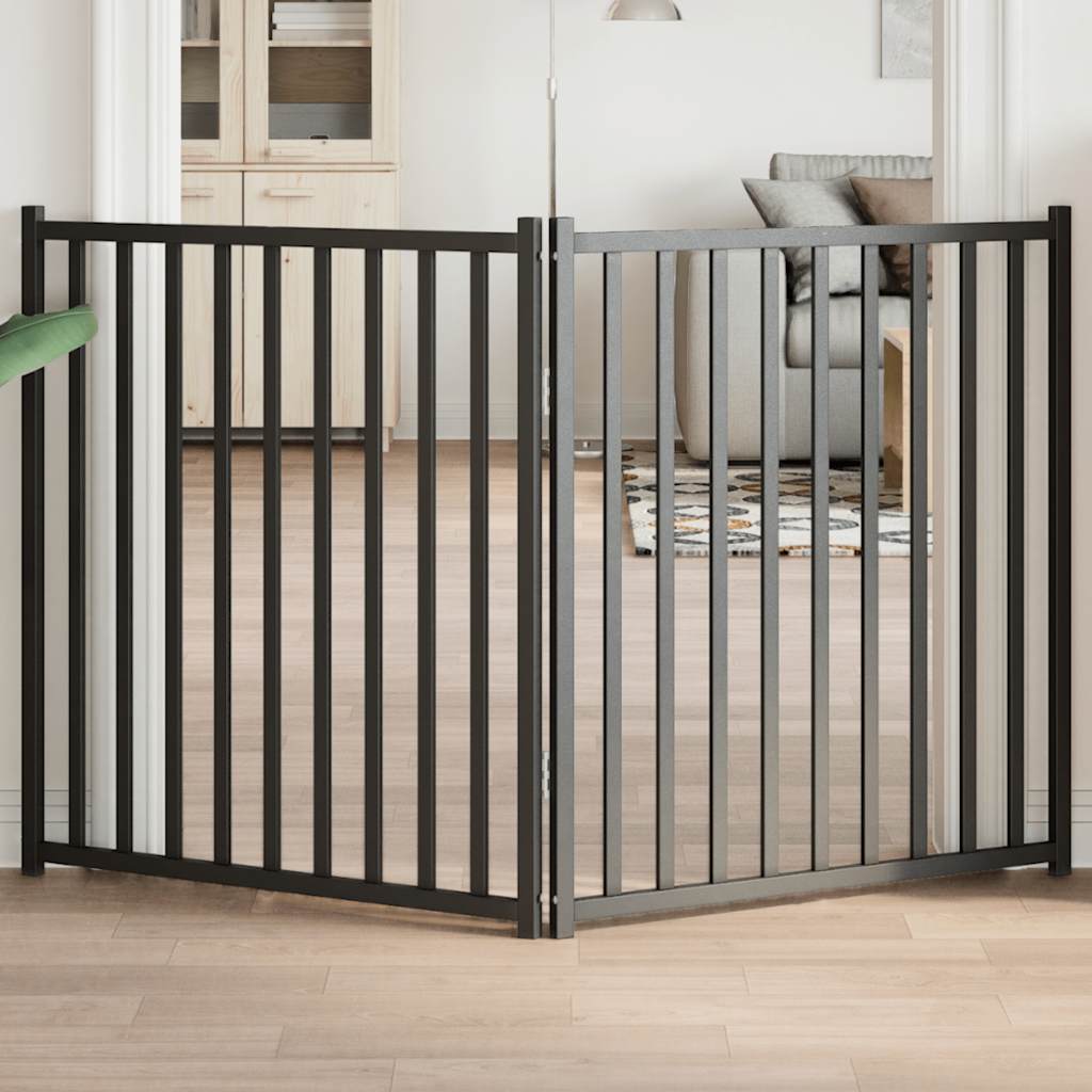 Portão p/ cães dobrável 2 painéis 160 cm abeto maciço preto